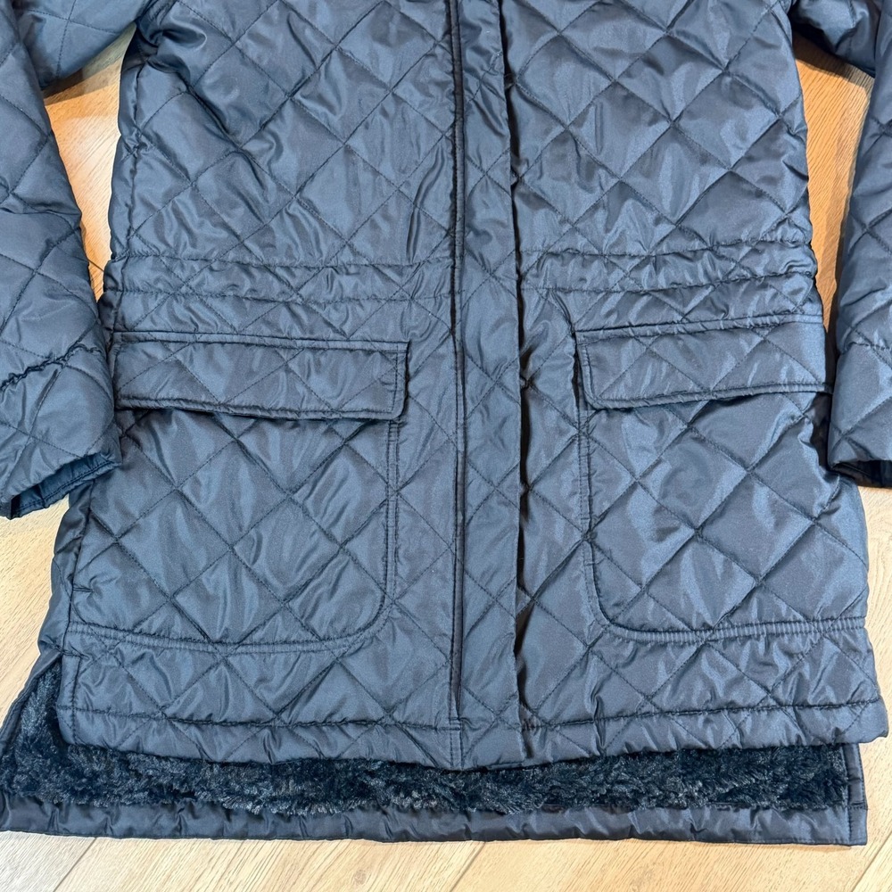 Columbia Jacket Womens S Black Copper Crest Coat Long Fur Lined Diamond Quilted - Picture 9 of 11